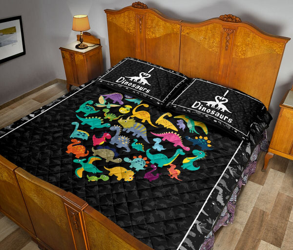 Dinosaurs Heart Cartoon Style Quilt Bed Set - Love Quilt Bedding Set