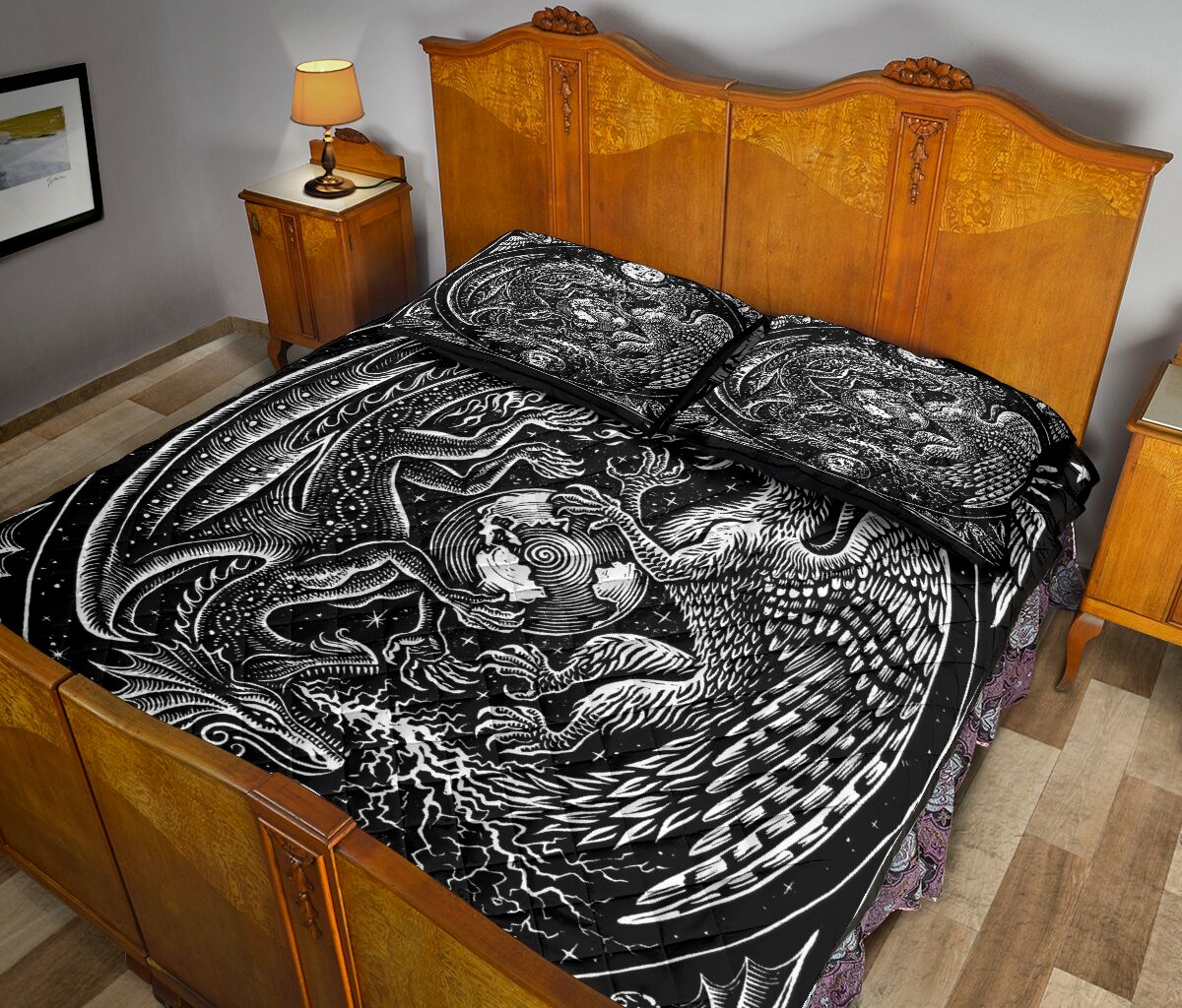 Dragon Andphoenix Drawn Art Style Quilt Bed Set - Love Quilt Bedding Set