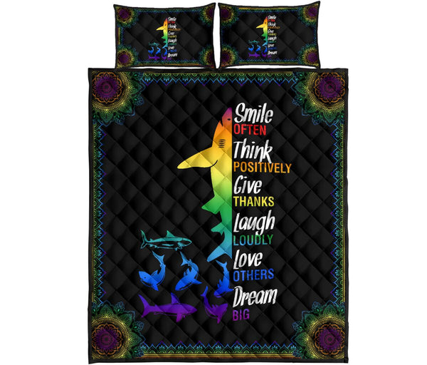 Shark Rainbow Color Smile Often Think Quilt Bed Set 2- Love Quilt Bedding Set