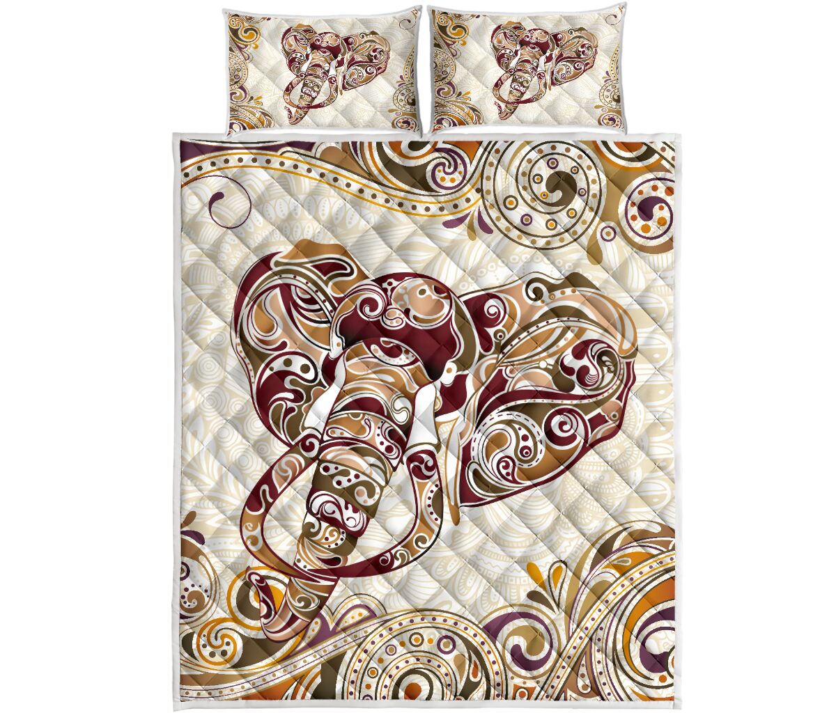 Elephant Asia Floral Background Style Quilt Bed Set - Love Quilt Bedding Set