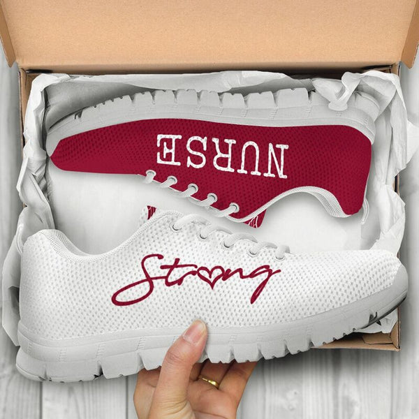 Nurse-strong White Red Sneakers, Running Shoes, Shoes For Women, Shoes For Men, Custom Shoes- Love Sneakers