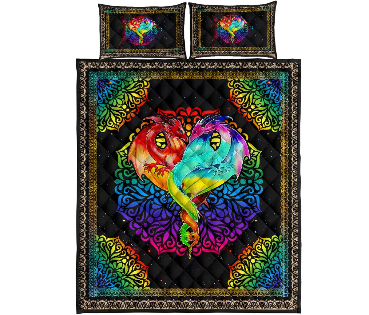 Dragon Heart Mandala Art Style Quilt Bed Set 4- Love Quilt Bedding Set