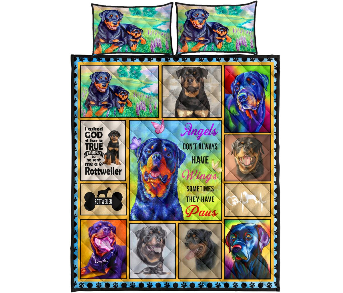 Rottweiler Dog Angel - Quilt Bed Set- Love Quilt Bedding Set