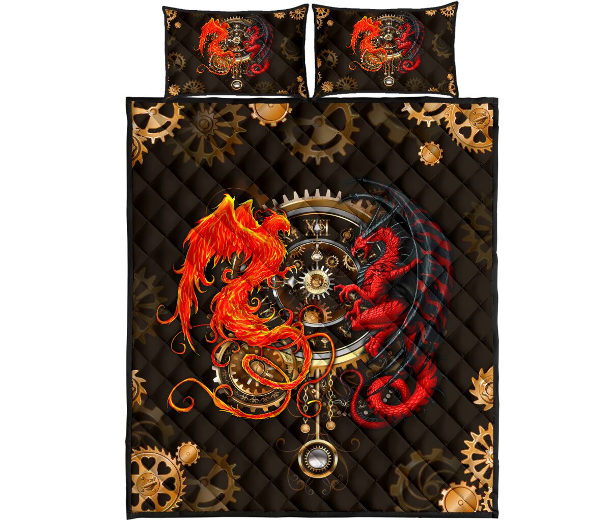 Dragon Couple Steampunk Quilt Bed Set - Love Quilt Bedding Set