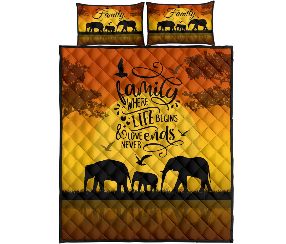 Elephant Family Where Life Begins Quilt Bed Set - Love Quilt Bedding Set