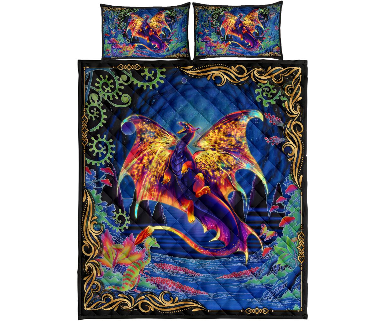 Dragon Color Style Quilt Bed Set - Love Quilt Bedding Set