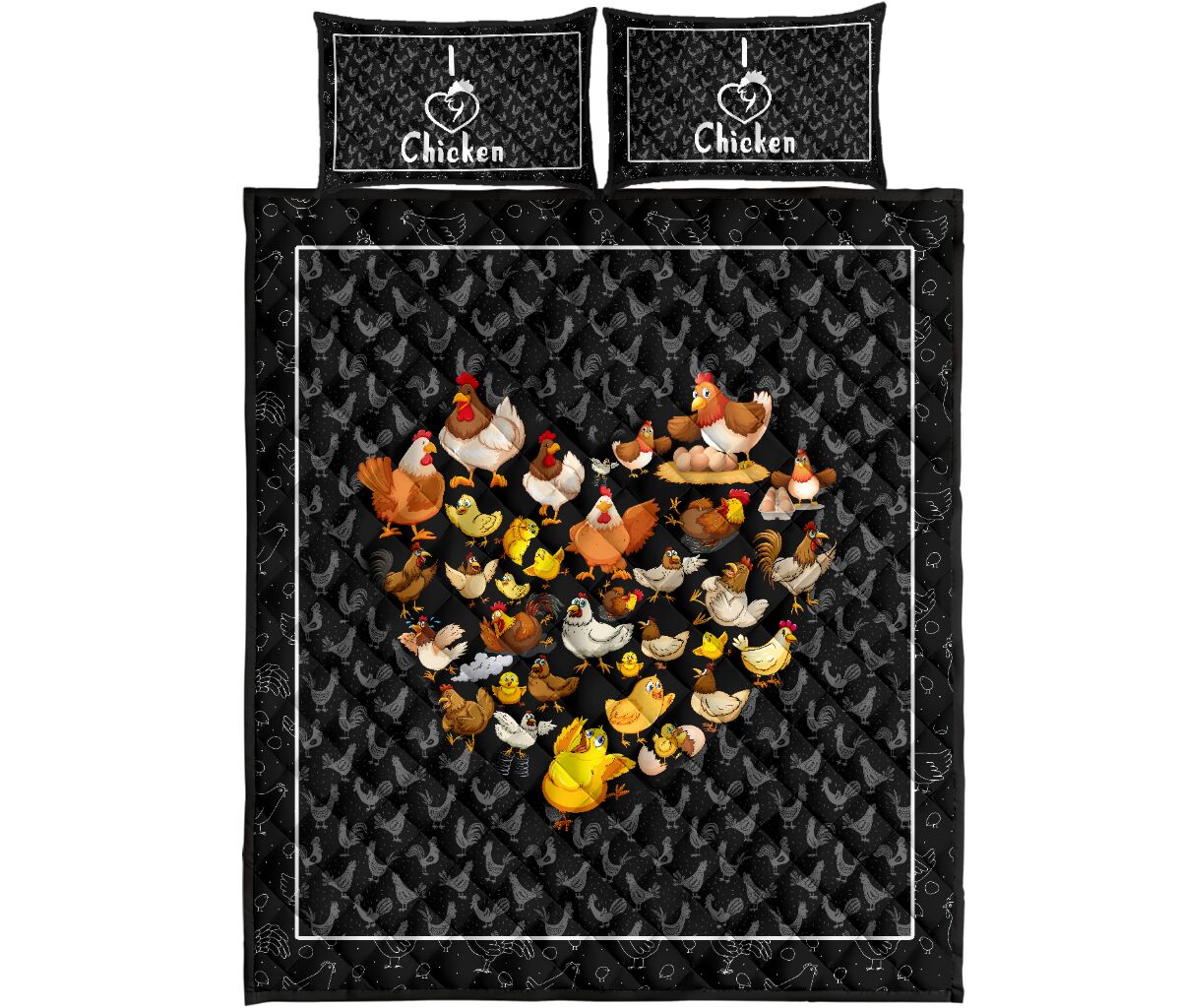 Chicken Heart Cartoon Style Quilt Bed Set - Love Quilt Bedding Set
