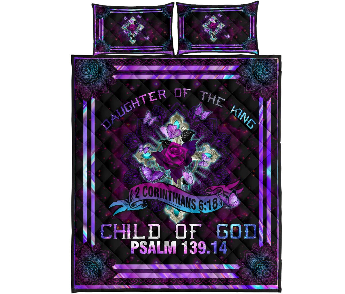 Daughter Of King Quotes Quilt Bed Set - Love Quilt Bedding Set
