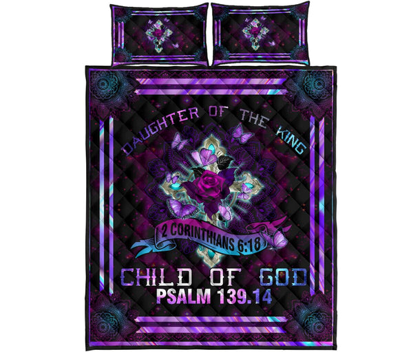 Daughter Of King Quotes Quilt Bed Set - Love Quilt Bedding Set
