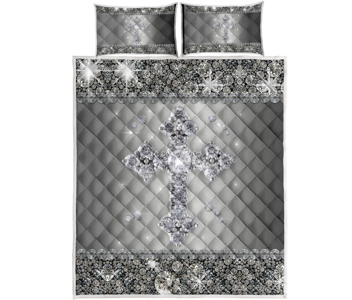God Cross Metal Diamond Light Style Quilt Bed Set - Love Quilt Bedding Set