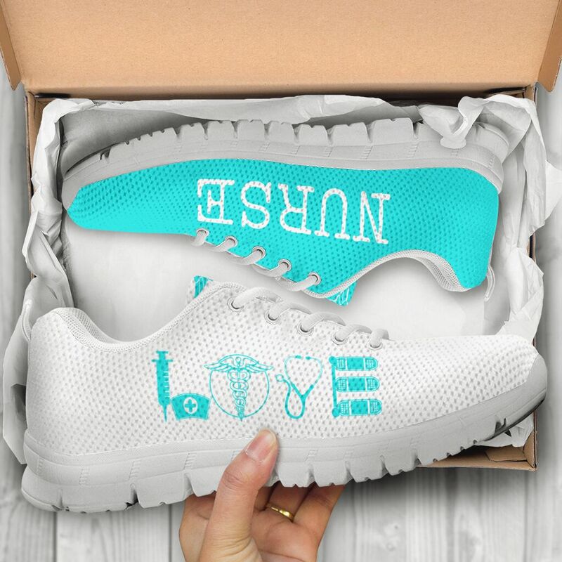 Nurse- Love Light Blue White Sneakers, Running Shoes, Shoes For Women, Shoes For Men, Custo- Love Sneakers