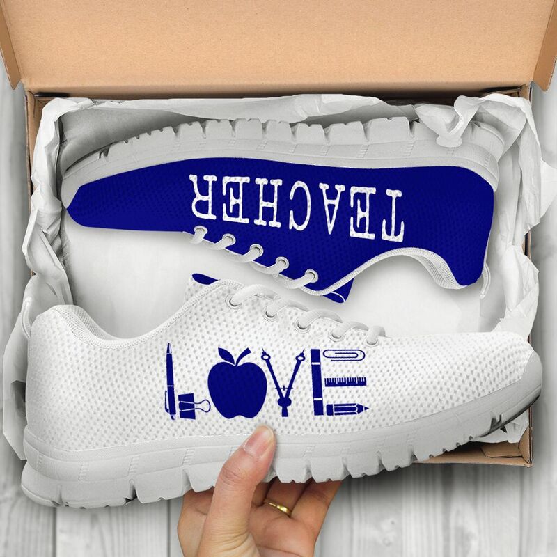 Teacher Love- Navy Blue White Kd Sneakers, Runni- Love Sneakers