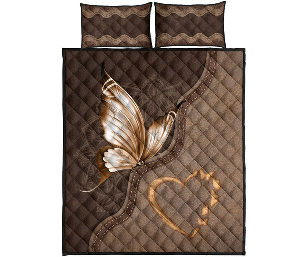 Butterfly Animal Leather Quilt Bed Set - Love Quilt Bedding Set