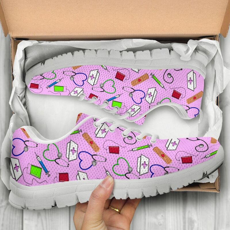 Nurse Pink Sneakers, Running Shoes, Shoes For Women, Shoes For Men, Custom Shoes, L- Love Sneakers