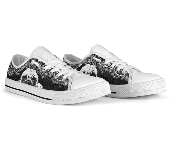 Pug Paisley Black White Low Top  Shoes