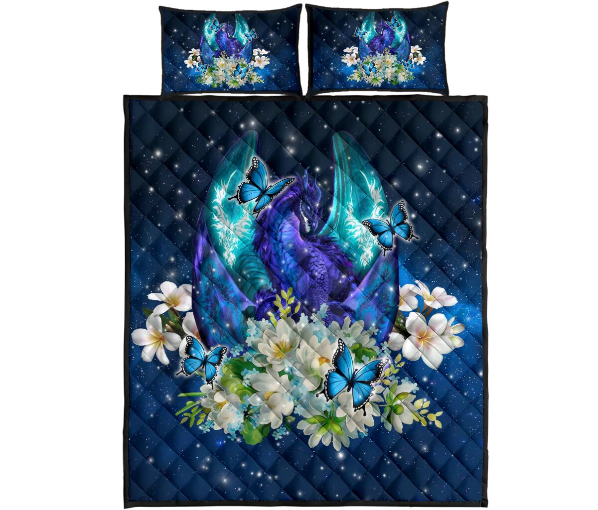 Dragon Blue Floral Blue Style Quilt Bed Set - Love Quilt Bedding Set