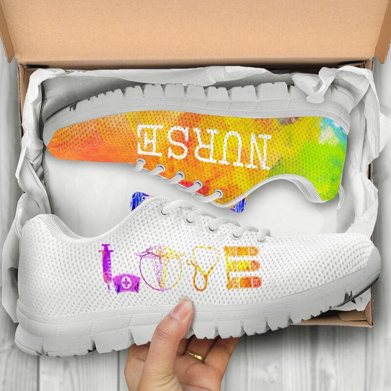 Nurse- Love Water Color Sneakers, Running Shoes, Shoes For Women, Shoes For Men, Custom Shoe- Love Sneakers