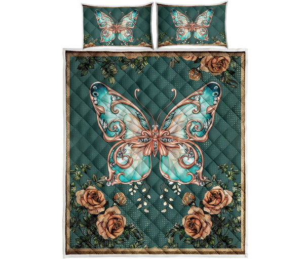 Butterfly Retro - Quilt Bed Set - Nnl - Love Quilt Bedding Set