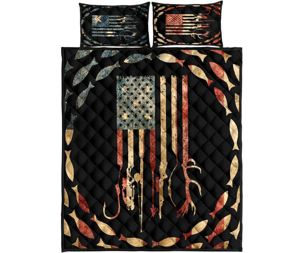 Fishing - Ameracan Flag - Quilt Bed Set 12 - Love Quilt Bedding Set