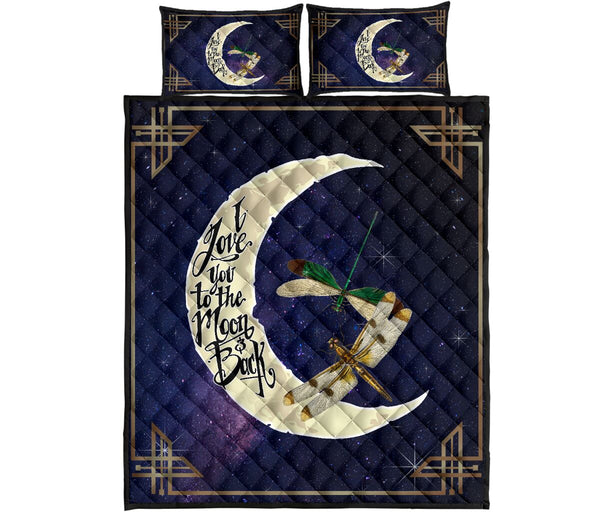 Dragonfly I Love You To The Moon And Back Quilt Bed Set - Love Quilt Bedding Set