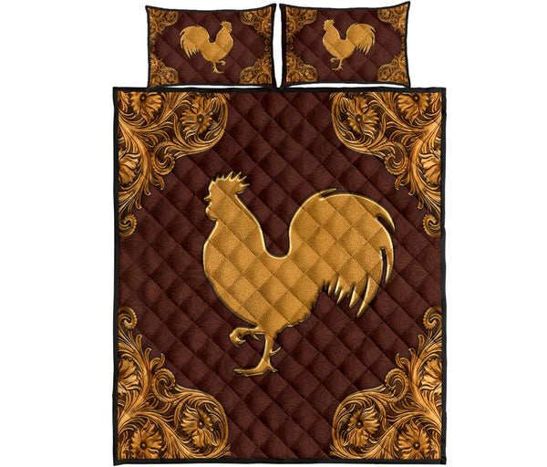 Chicken Flying Leather Carving Style Quilt Bed Set - Love Quilt Bedding Set