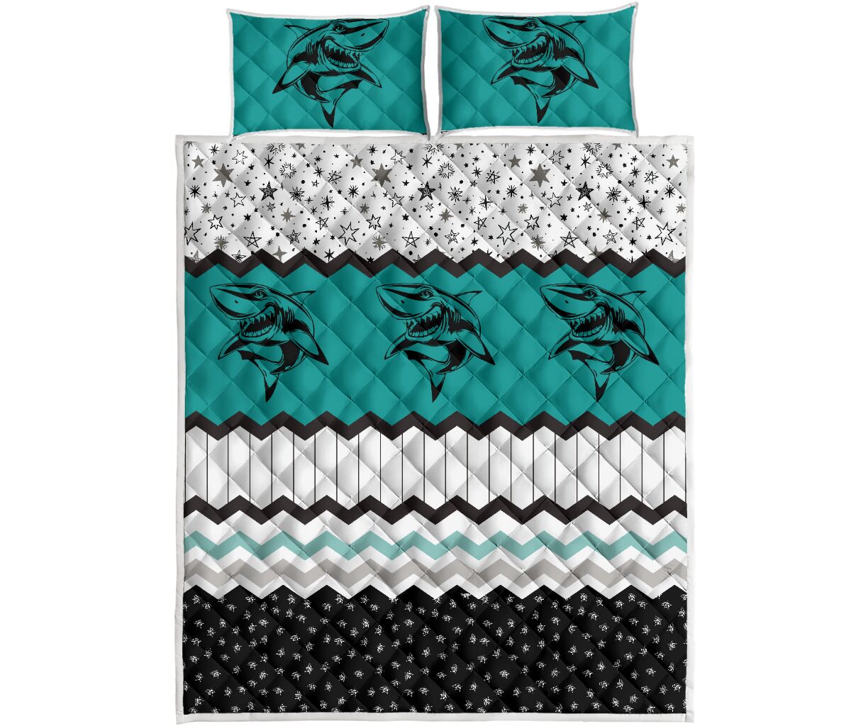 Shark Footprint Pattern Quilt Bed Set - Love Quilt Bedding Set