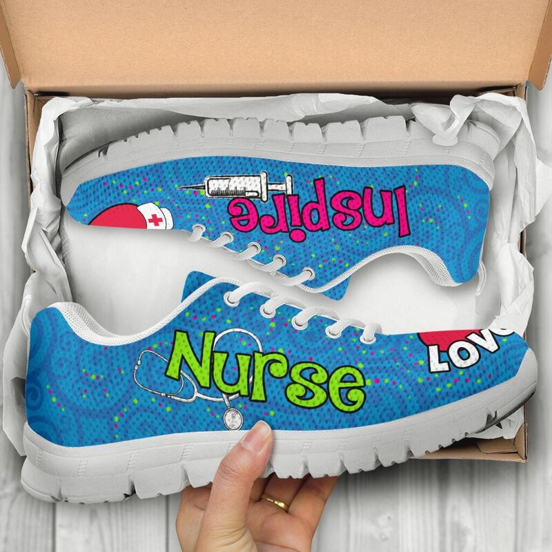 Nurse Love Inspire Blue Sneakers, Running Shoes, Shoes For Women, Shoes For Men, Custom Shoe- Love Sneakers