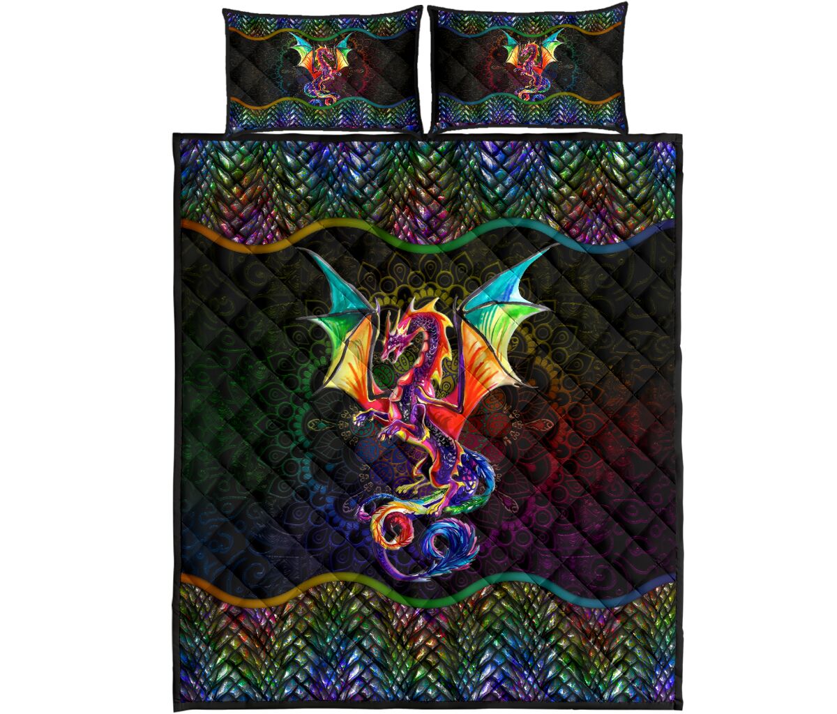 Dragon Mandala Skin Rainbow Color Style Quilt Bed Set - Love Quilt Bedding Set