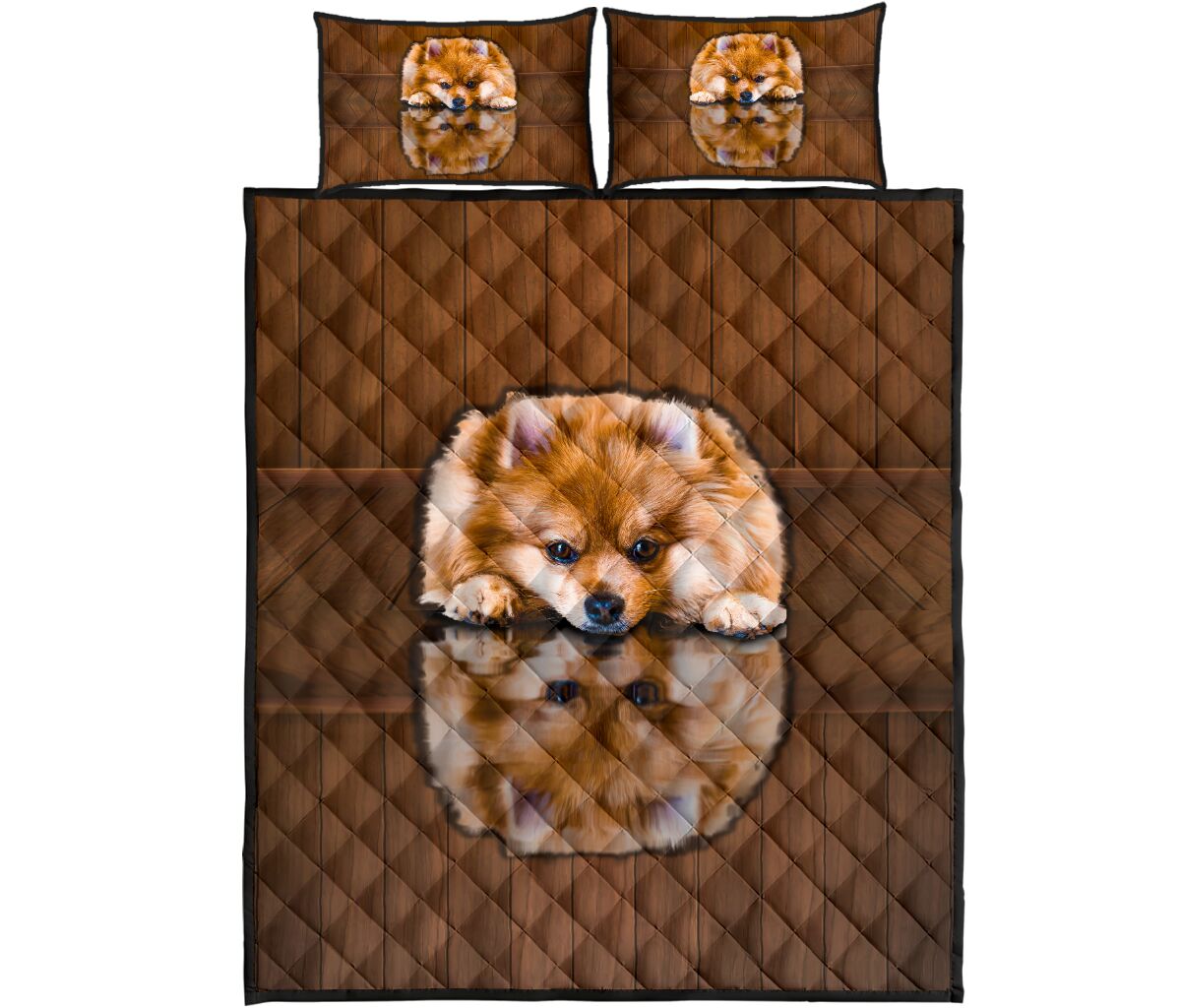 Pomeranian Dog Shadow Style Quilt Bed Set - Love Quilt Bedding Set