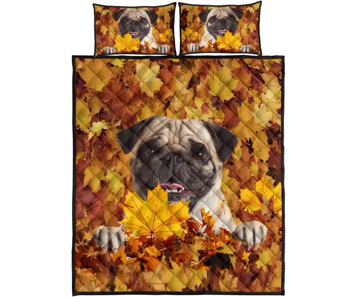 Pug And Leaves - Bed Set - Love Quilt Bedding Set