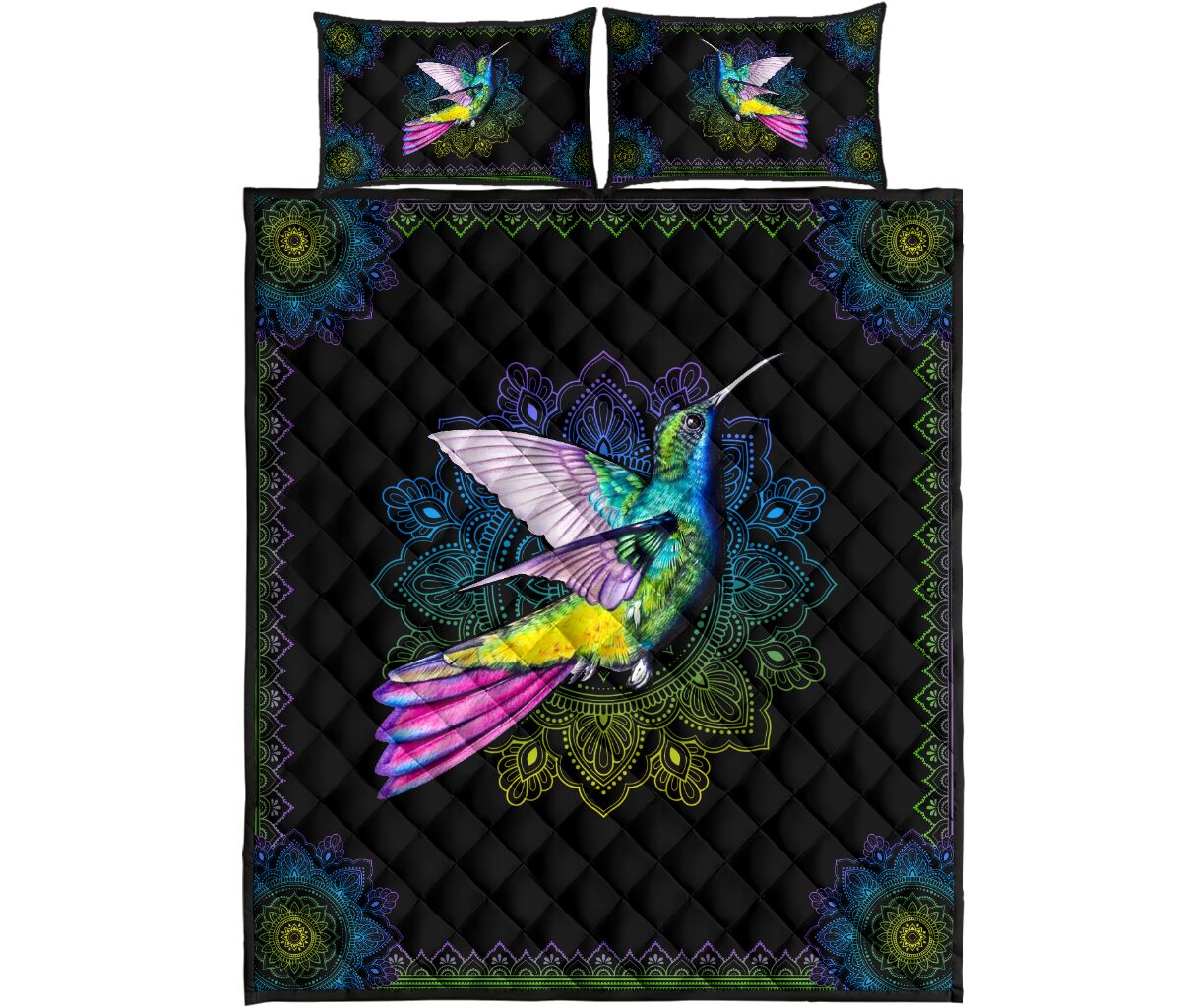 Humingbird Color Mandala Style Art Quilt Bed Set - Love Quilt Bedding Set