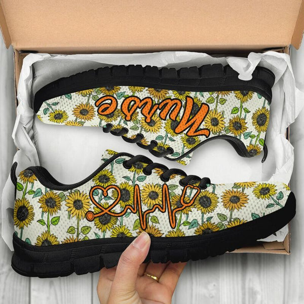 Nurse Hb Sunflower Pattern Sneakers, Running Shoes, Shoes For Women, Shoes For Men, Custom S- Love Sneakers