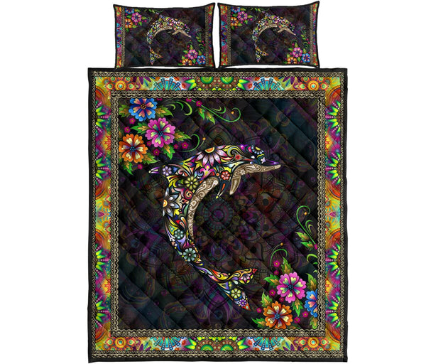 Dolphin Mandala Colorful Style Quilt Bed Set - Love Quilt Bedding Set