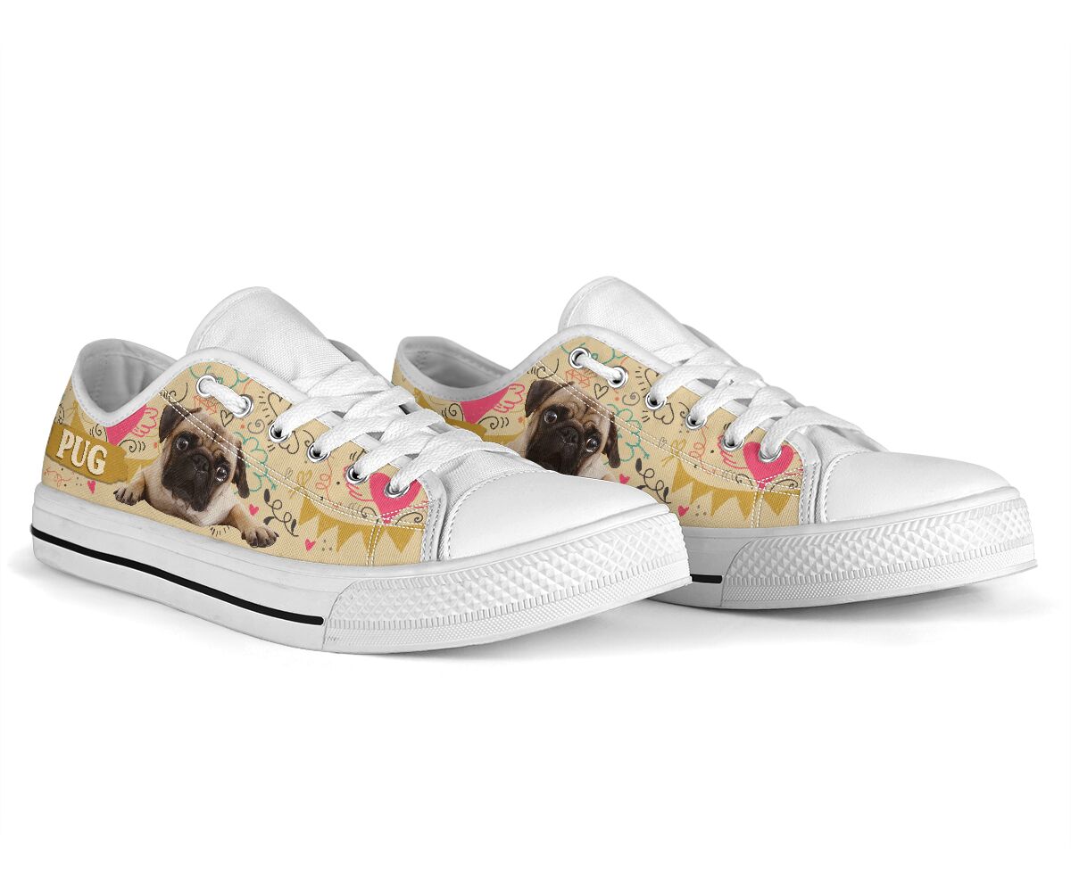 Pug In Drawing Background - Low TopShoe - Love Love Top Shoes