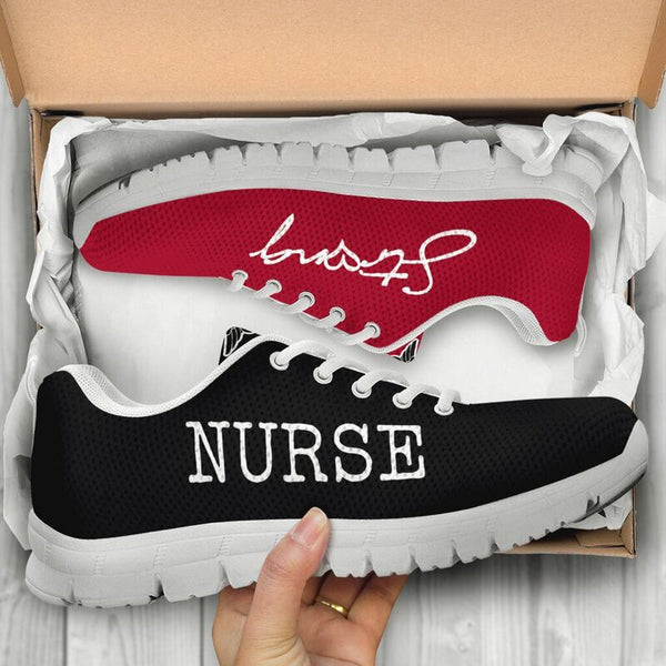 Nurse-strong Black Red Sneakers, Running Shoes, Shoes For Women, Shoes For Men, Custom Shoes- Love Sneakers