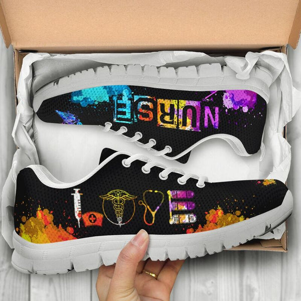 Nurse Love Art Sole White Sneakers, Running Shoes, Shoes For Women, Shoes For Men, Custom Sh- Love Sneakers