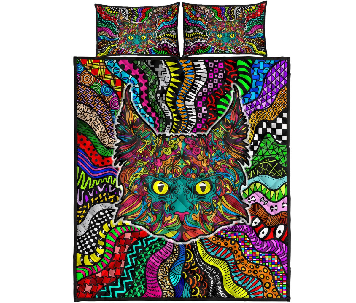 Cat Coloful Style Quilt Bed Set - Love Quilt Bedding Set