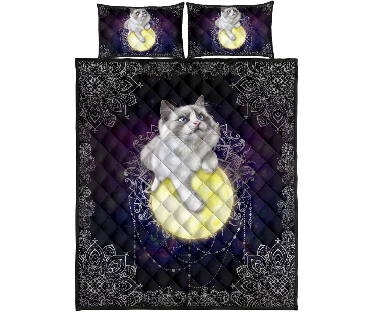 Cat Moon Quilt Bed Set - Love Quilt Bedding Set