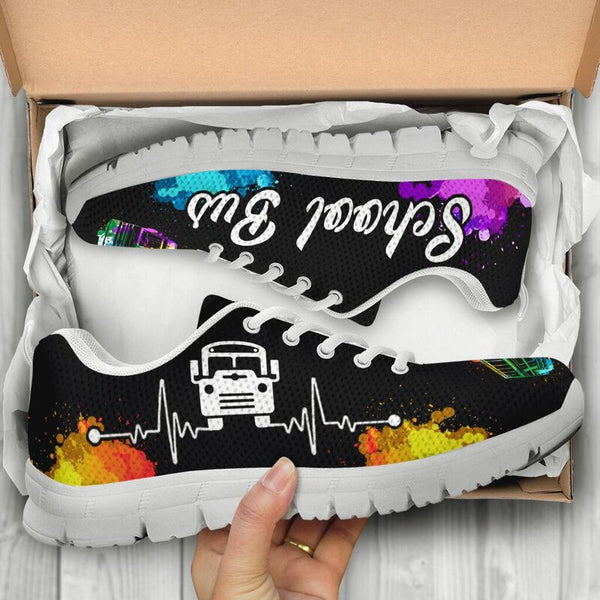 School Bus Art Water Color Sneakers, Runni- Love Sneakers