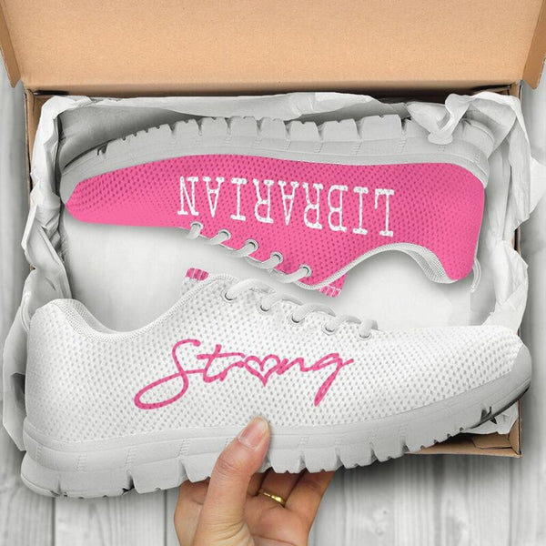 Librarian Strong Pink White Sneakers, Running Shoes, Shoes For Women, Shoes For Men, Custom - Love Sneakers
