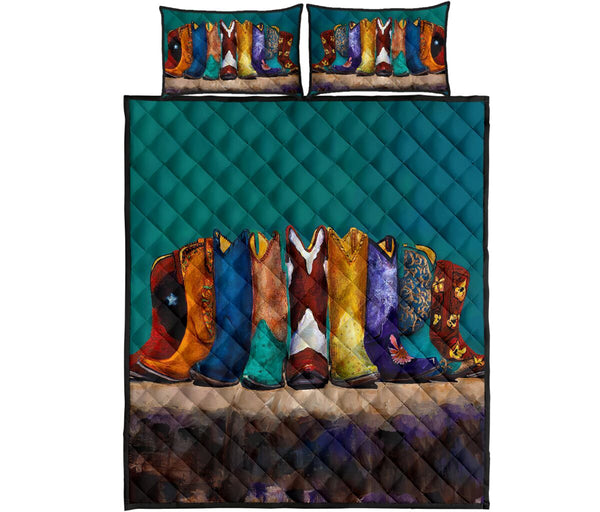 Cowboy Farm Shoes Combo Quilt Bed Set - Love Quilt Bedding Set