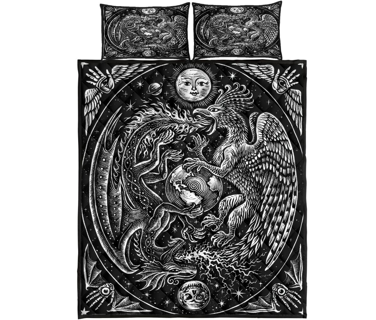 Dragon Andphoenix Drawn Art Style Quilt Bed Set - Love Quilt Bedding Set