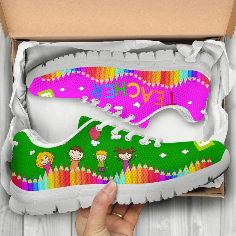 Teacher Abc Green Purple Shoes Sneakers, Running Shoes, Shoes For Women, Shoes For Men, Cust- Love Sneakers