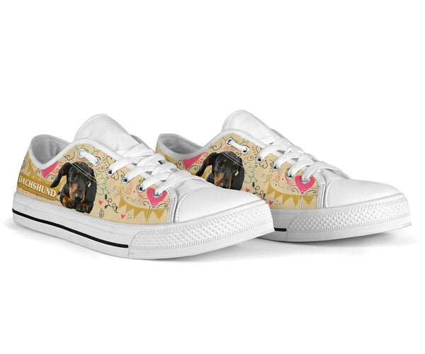 Dachshund In Drawing Background - Low Top Shoe - Love Love Top Shoes