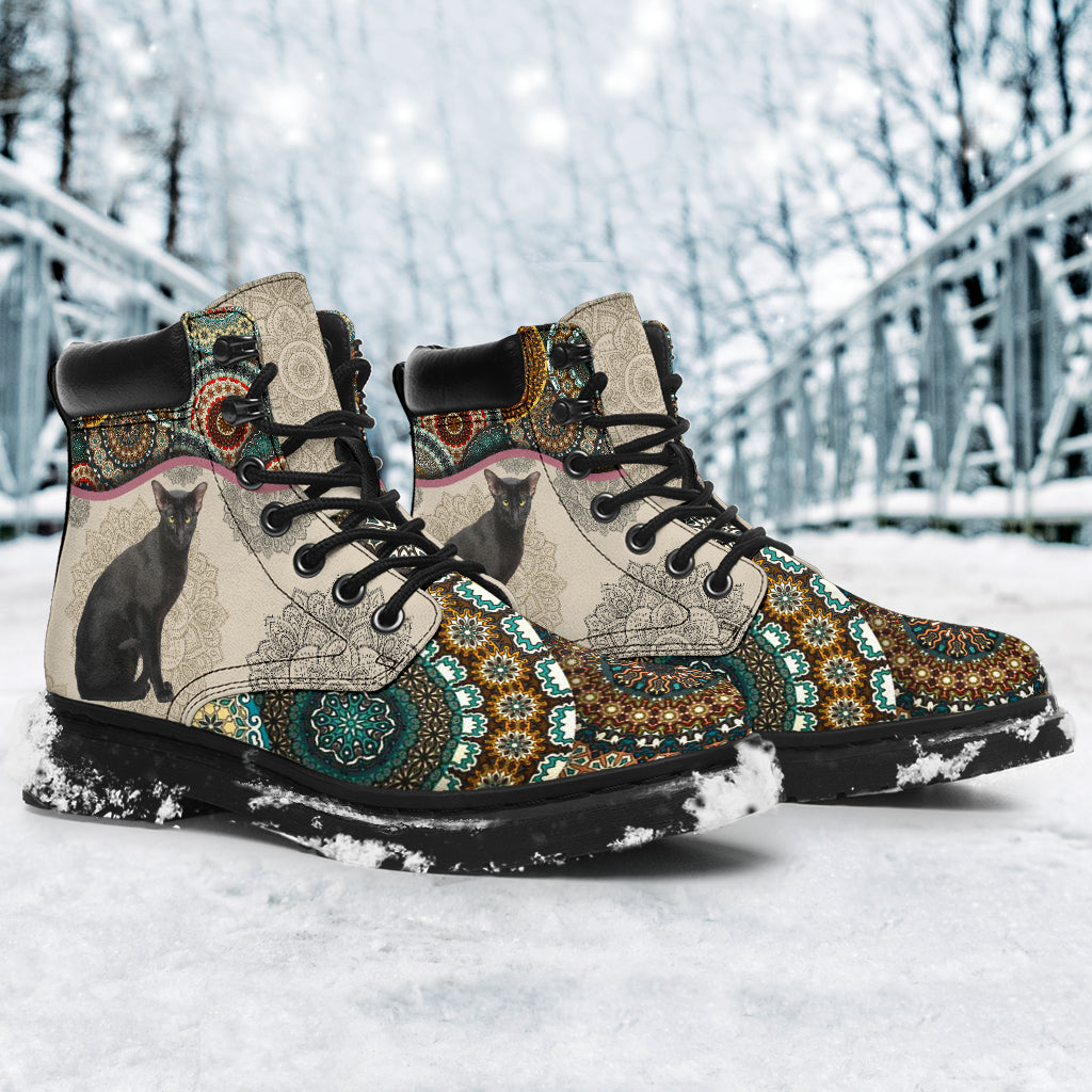 Black Oriental Kitty - Vintage Mandala Asboot Kd- Love All Season Boots