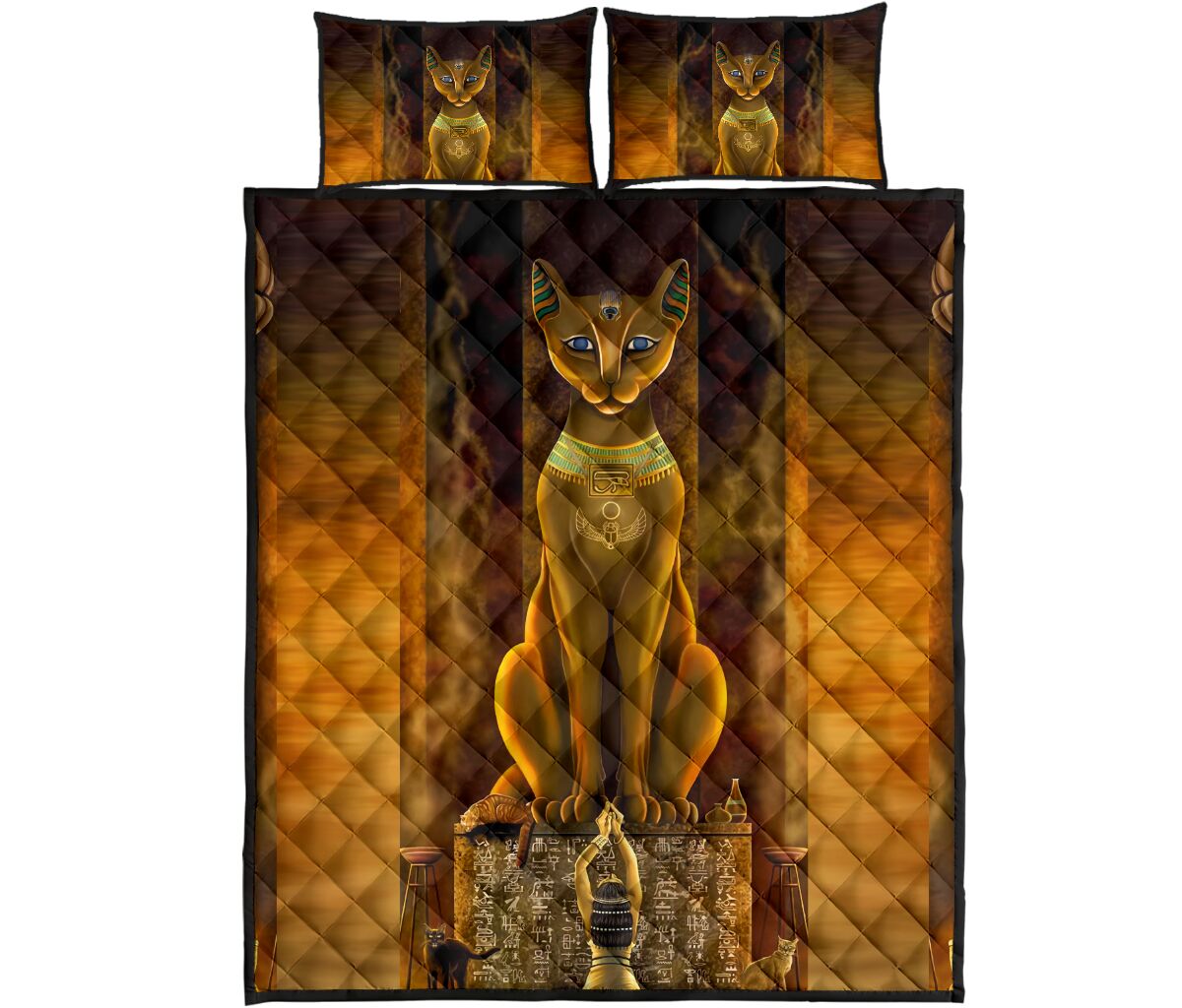 Egyptian Cat Gold - Bed Set- Love Quilt Bedding Set