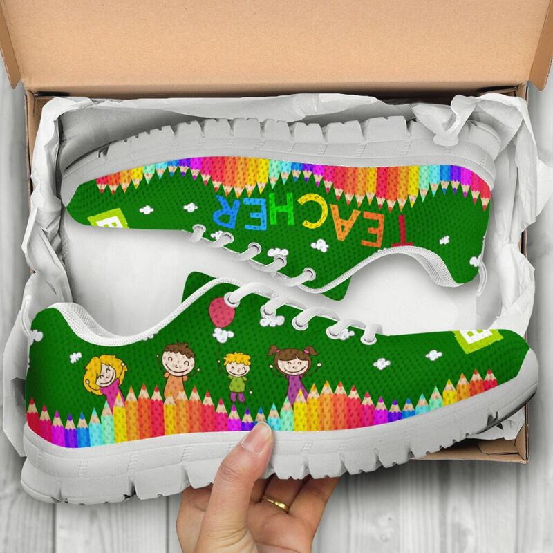 Teacher Abc Green Shoes Sneakers, Running Shoes, Shoes For Women, Shoes For Men, Custom Shoe- Love Sneakers
