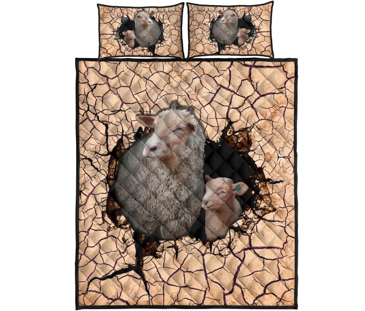 Sheep Earth Crack Style Quilt Bed Set - Love Quilt Bedding Set