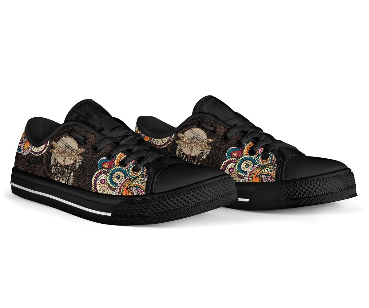 Dragonfly Henna Paisley Low Top Black Shoes