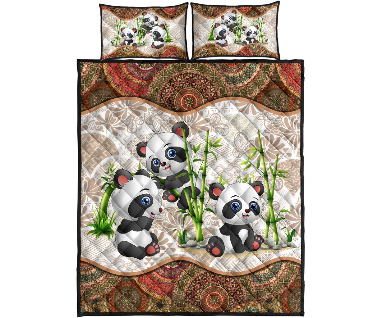 Cute Panda And Bamboo - Bed Set - Love Quilt Bedding Set
